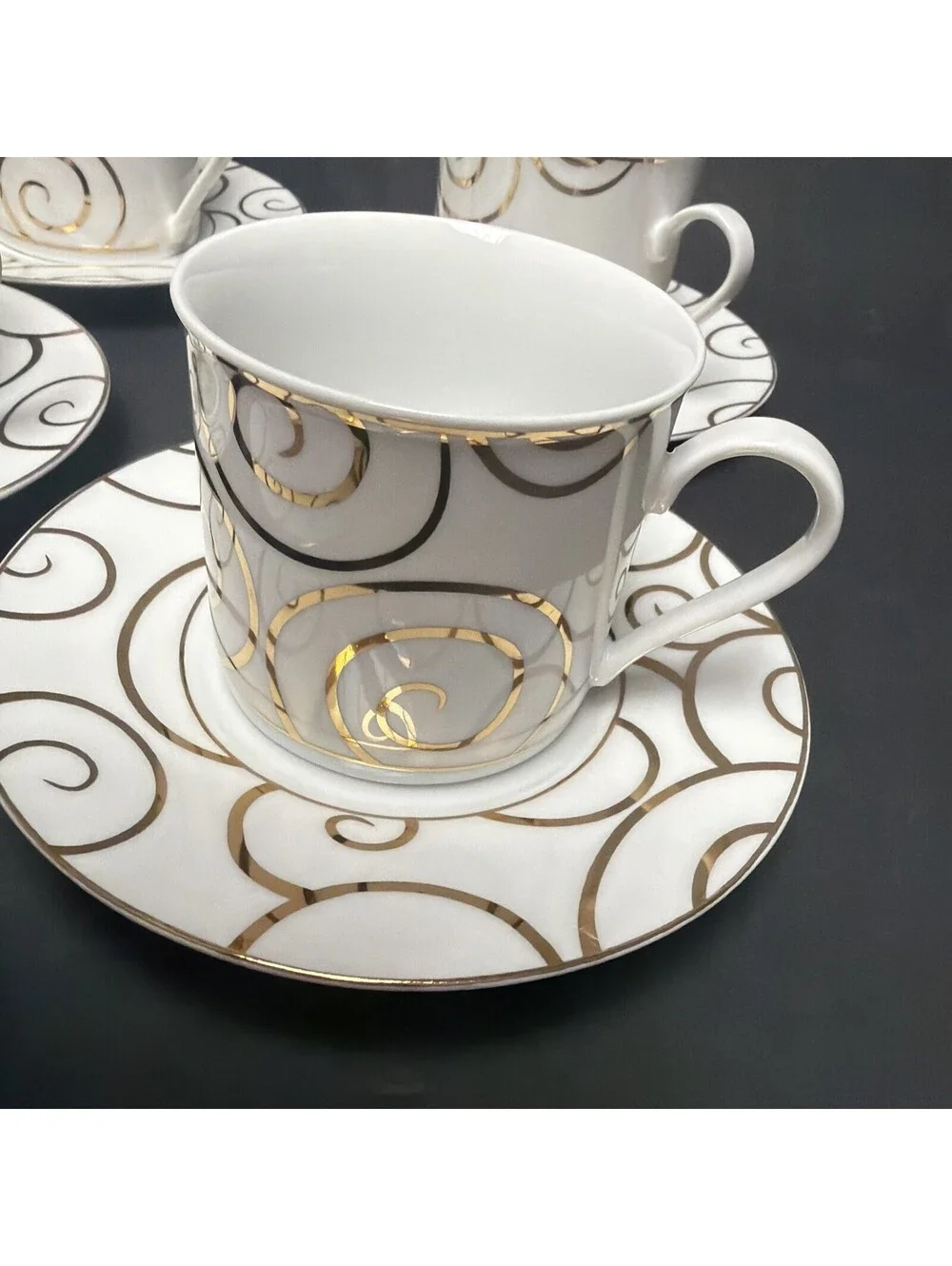 Pier One Gold Swirl Cup Saucer Set Retired Vintage Priced Each Set Holiday